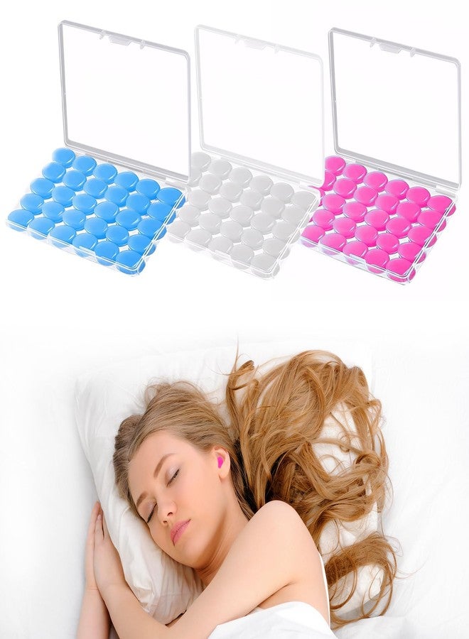 panthra 3 Boxes Silicone Ear Plugs for Sleeping, Soft Ear Plugs for Noise Reduction Reusable for Sleeping Snoring Swimming Travel Concerts and Studying (Rose Red, Light Blue, Transparent) - Image 1